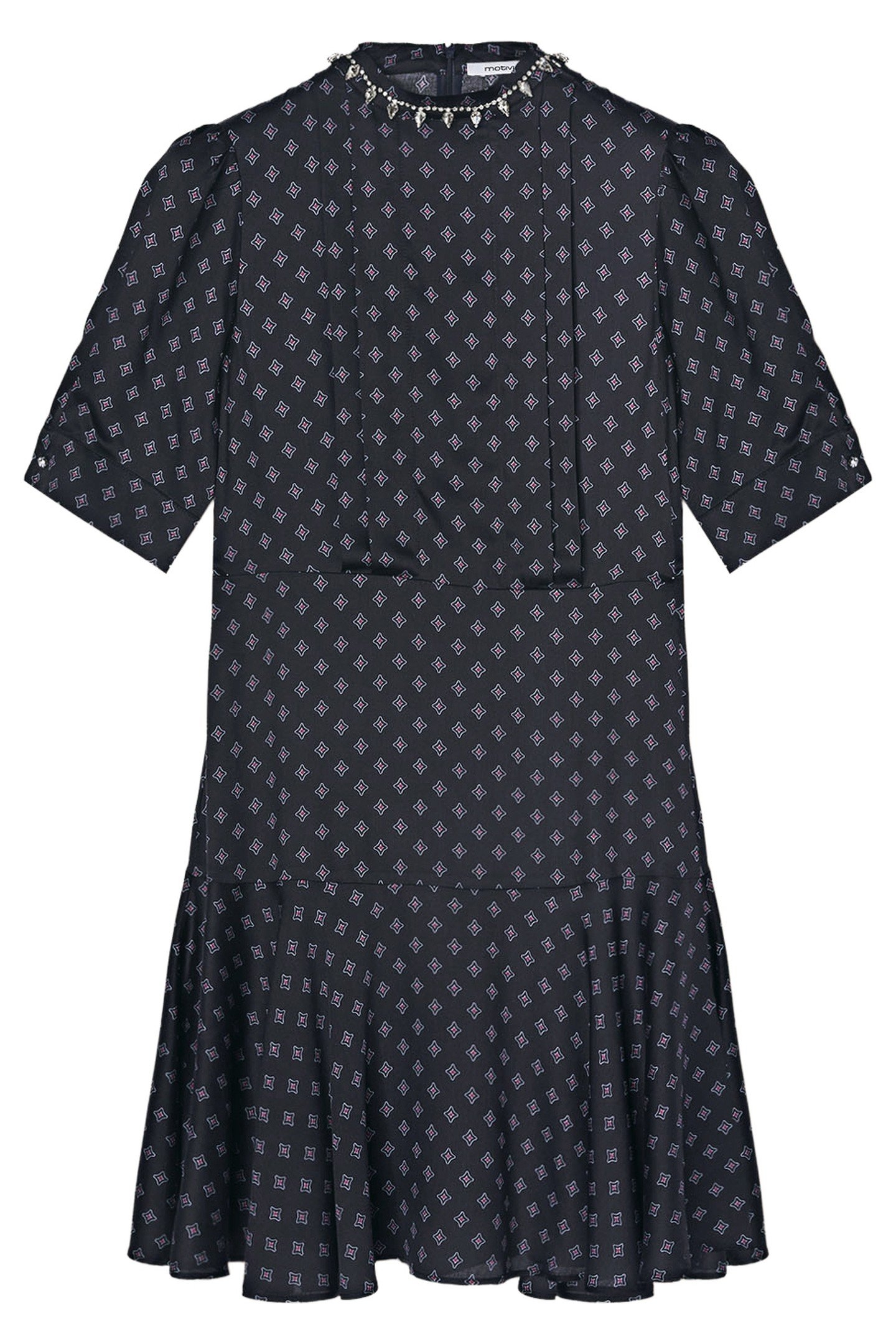 PATTERNED SATIN DRESS WITH CRYSTAL STONES BLACK 3