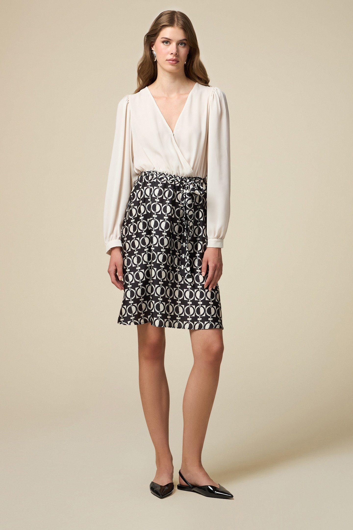 DRESS WITH PATTERNED SKIRT MULTICOLOR 1