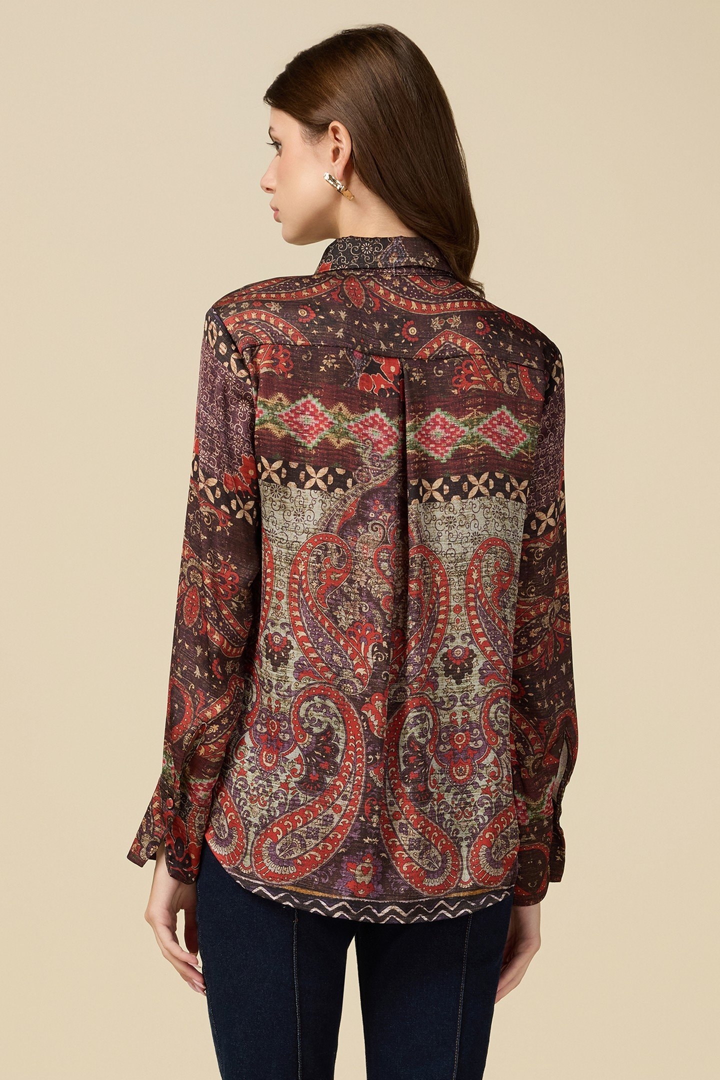 PATTERNED SATIN SHIRT BROWN 2