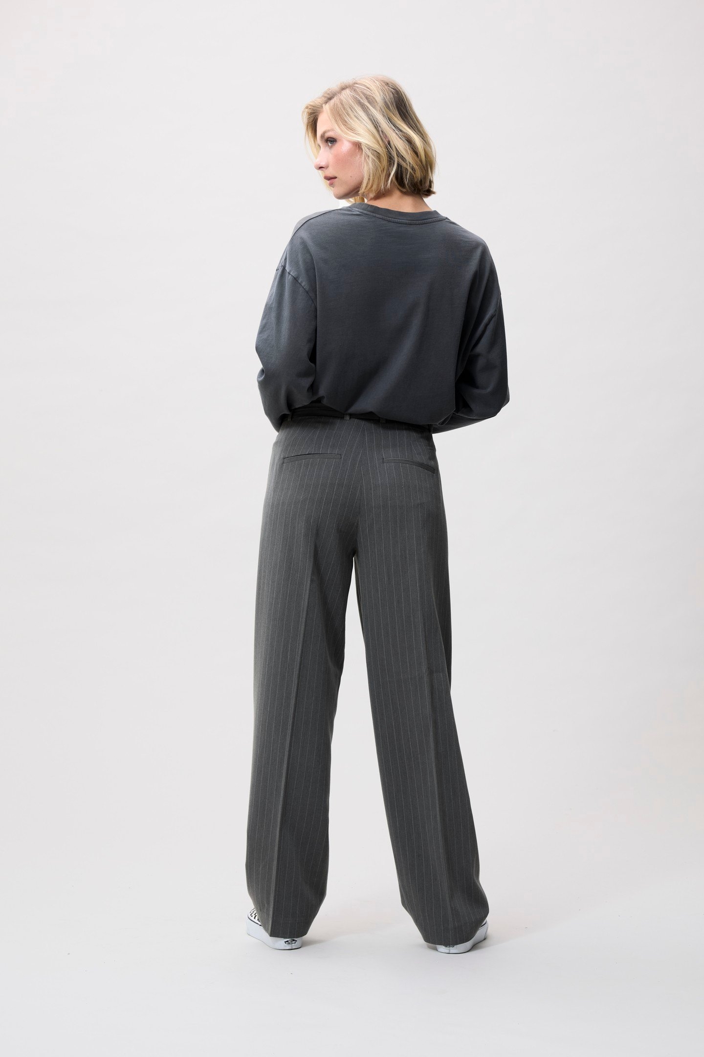 PINSTRIPE TAPERED TROUSERS GREY MELANGE 3