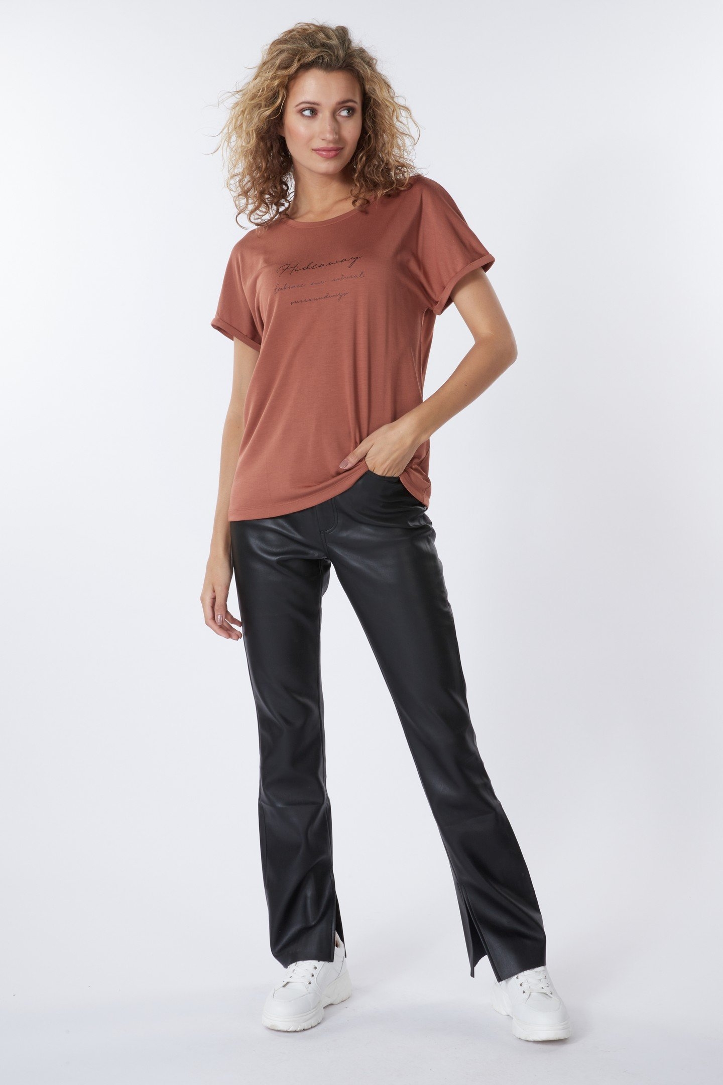 T-SHIRT MODAL PRINT "HIDEAWAY" COPPER BROWN 1