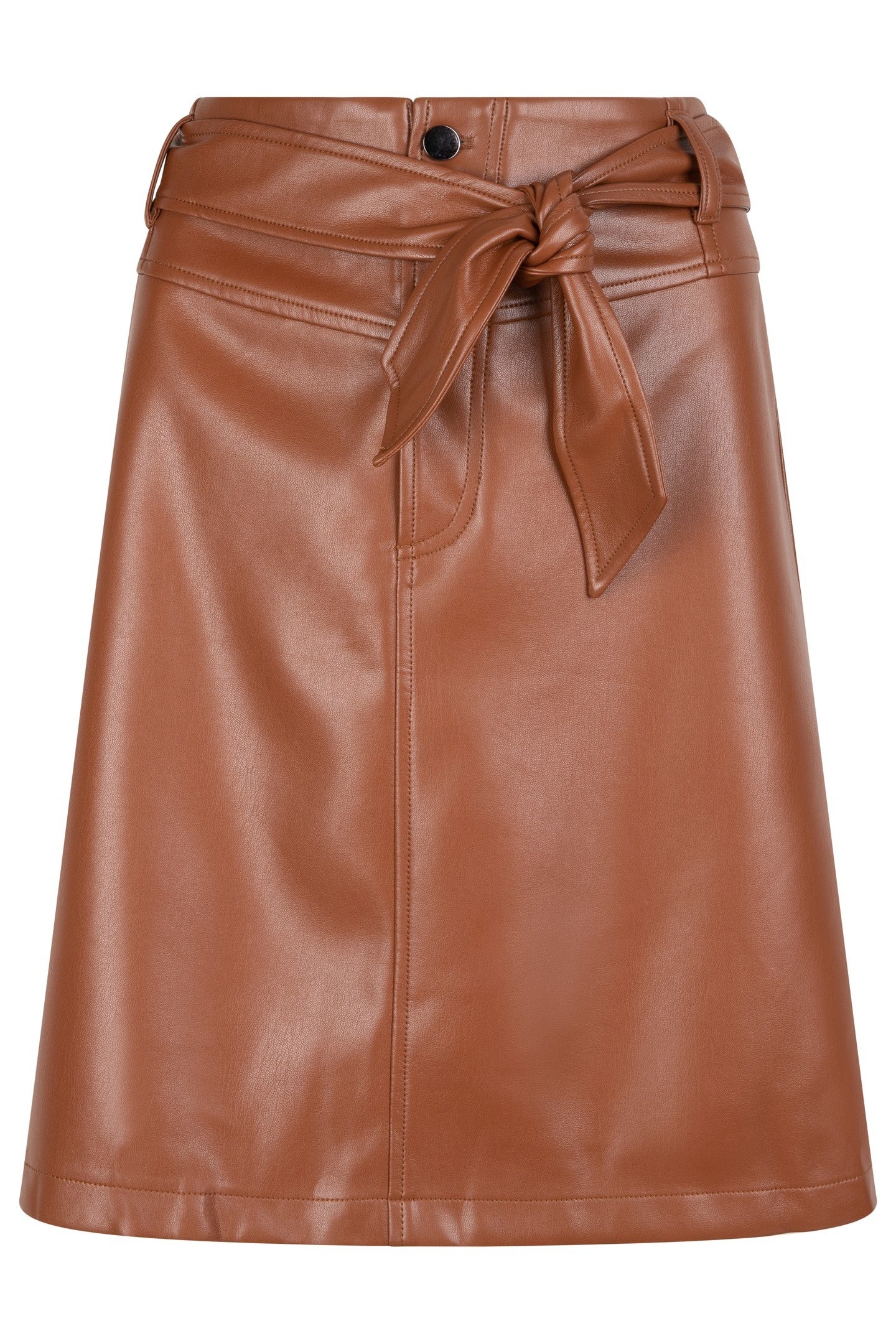 SKIRT BELTED A-LINE PU BROWN 1