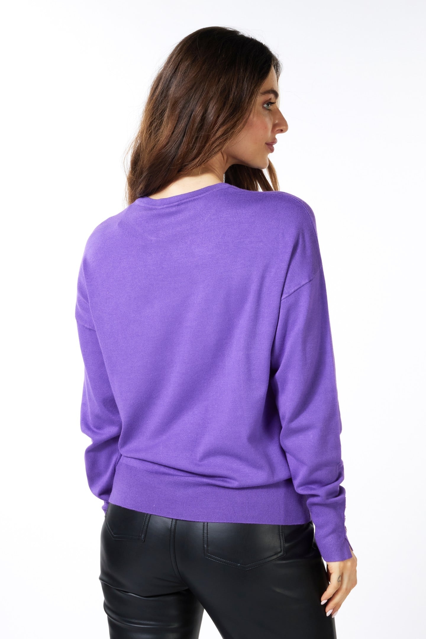 SWEATER BASIC BUTTON SLVE CUFF DEEP LAVENDER 3