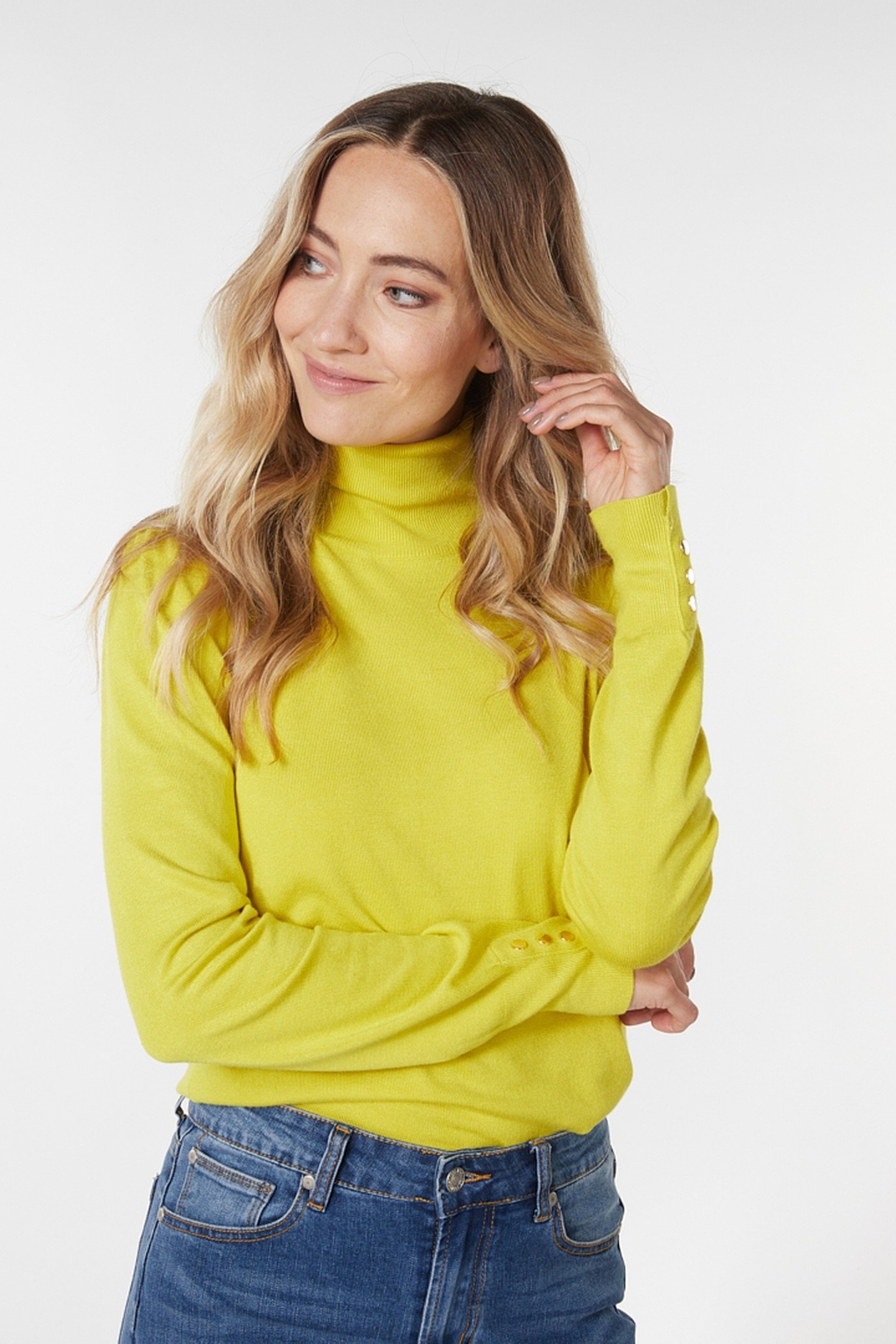 SWEATER PUFF SLVE BUTTONS WARM OLIVE 1