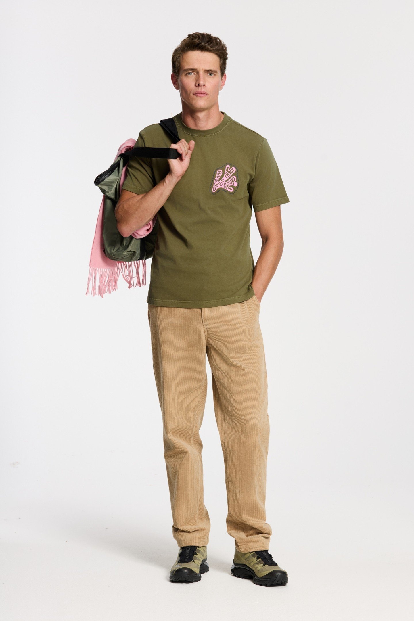 LIAM REGULAR FIT CORAL TEXT T-SHIRT GREEN OLIVE 2