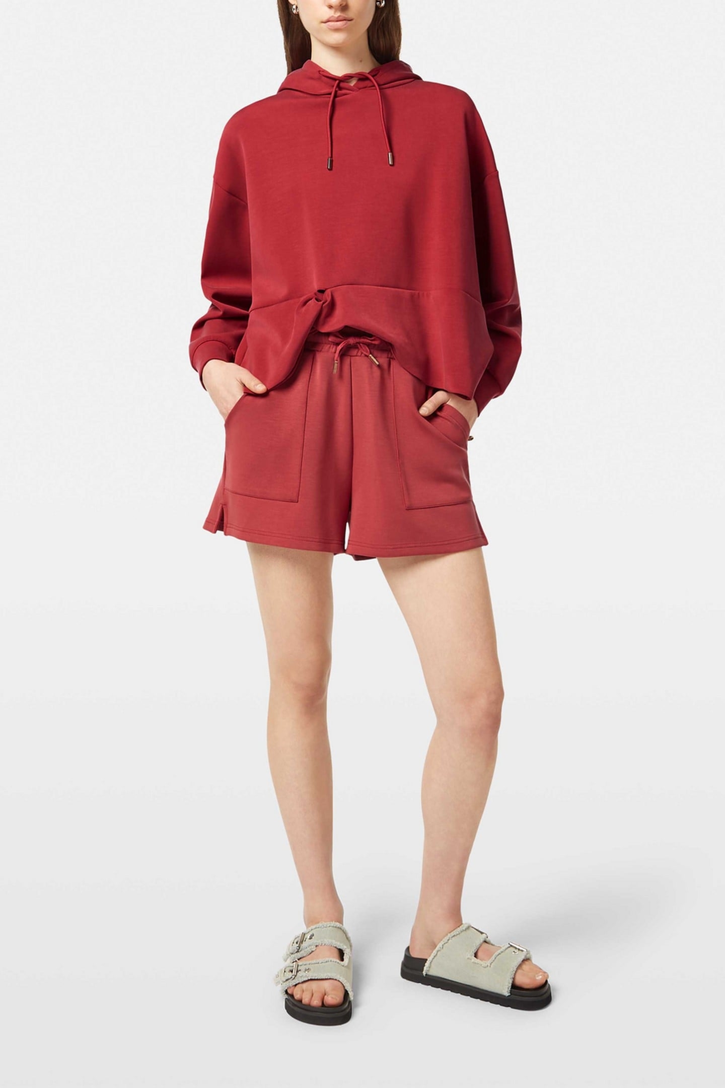 TENCEL HOODIE WITH TWISTED HEM ROADSIDE RED 3