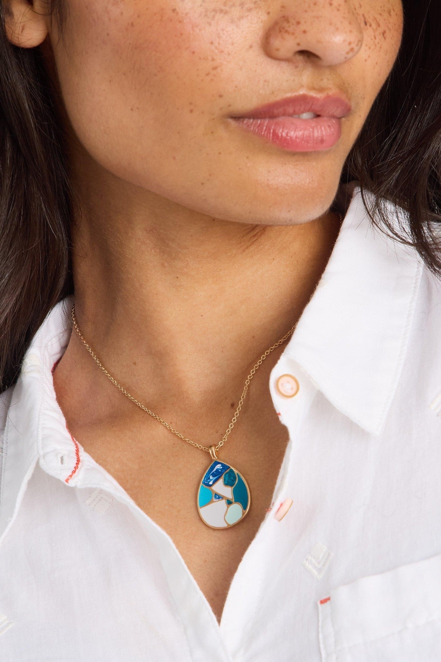 MOSAIC TILE DROP NECKLACE GOLD TONE METALLIC 3